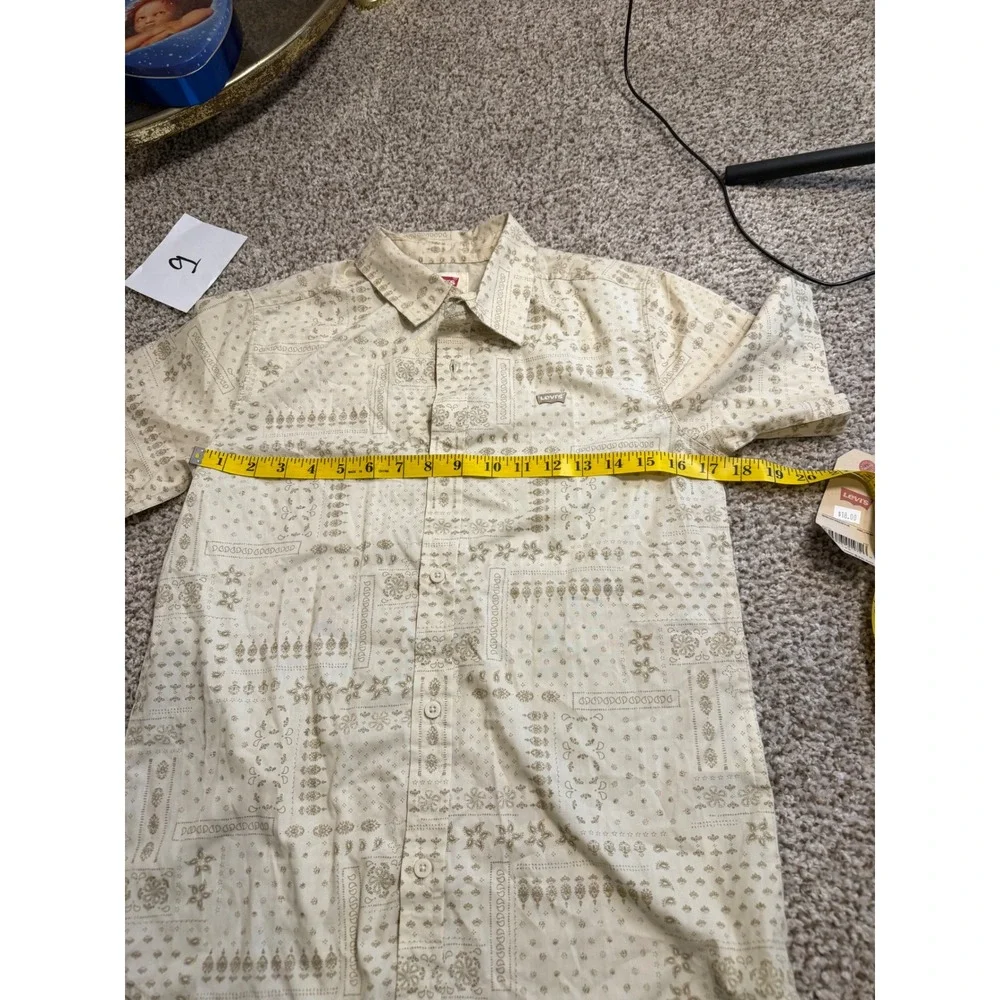 Levis Boys Large 12-13 Tan Bandana Patchwork Short Sleeve Button Down Shirt NWT